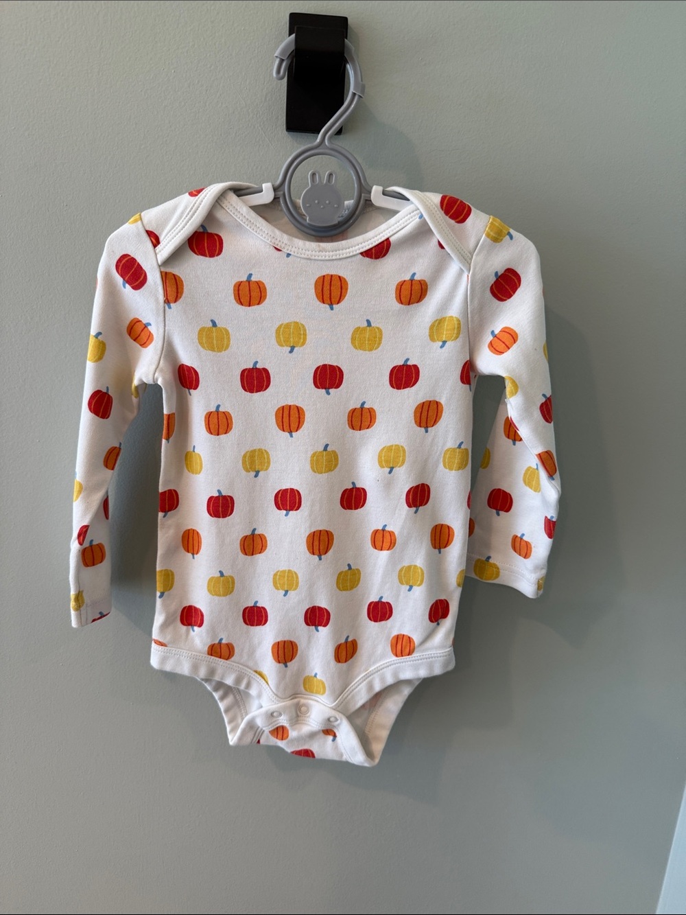 Primary White Kids Long-Sleeve Pumpkin Print One-Piece 12-18m